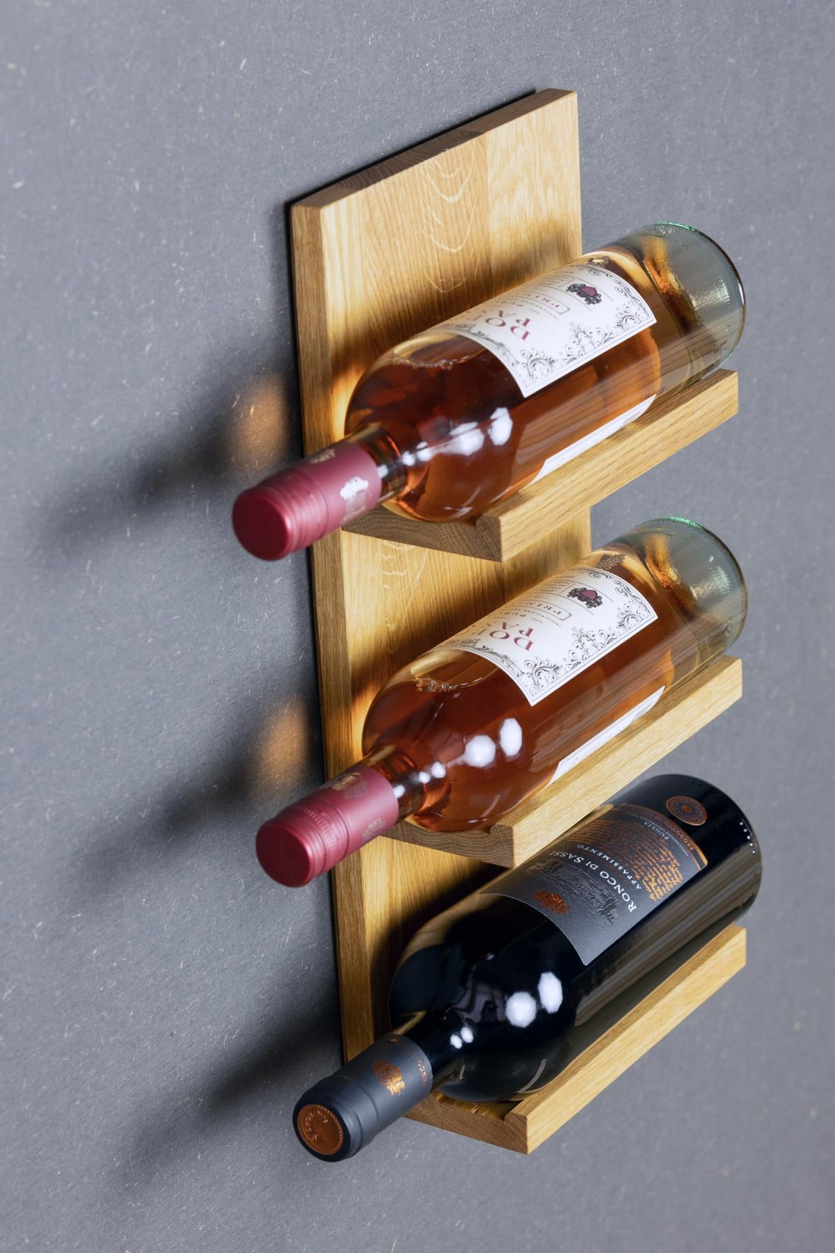 Weinregal aus massiver Eiche! Modular, für drei Flaschen.
