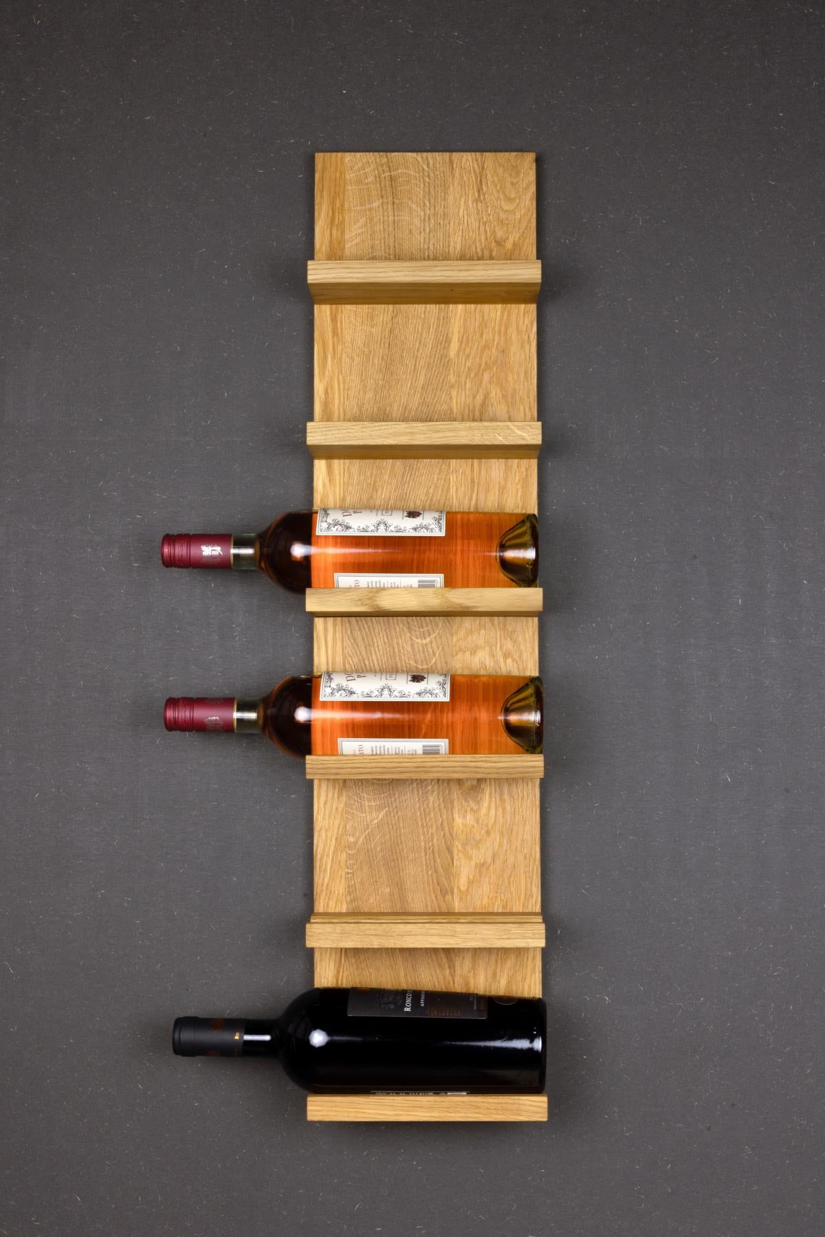 Weinregal aus massiver Eiche! Modular, für drei Flaschen.